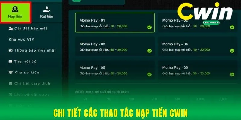 Chi tiết các thao tác nạp tiền Cwin vào tài khoản
